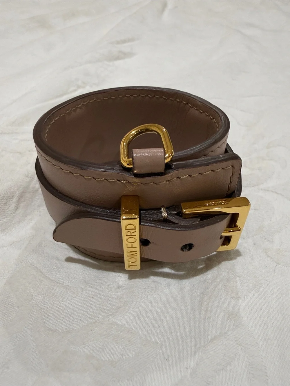 Tom Ford Double-Wrap Leather Bracelet with Gold-Tone Hardware
